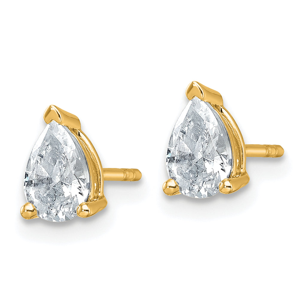 14K Yellow Gold 1 ct Lab-Created Diamond VS+ F+, Pear-Cut 3-Prong Stud Earrings