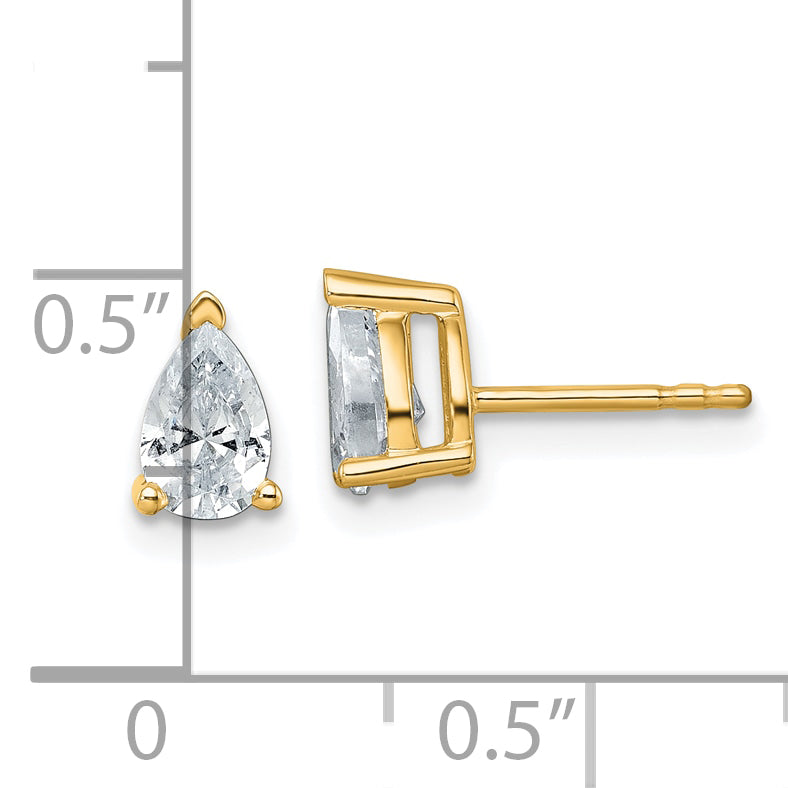 14K Yellow Gold 1 ct Lab-Created Diamond VS+ F+, Pear-Cut 3-Prong Stud Earrings