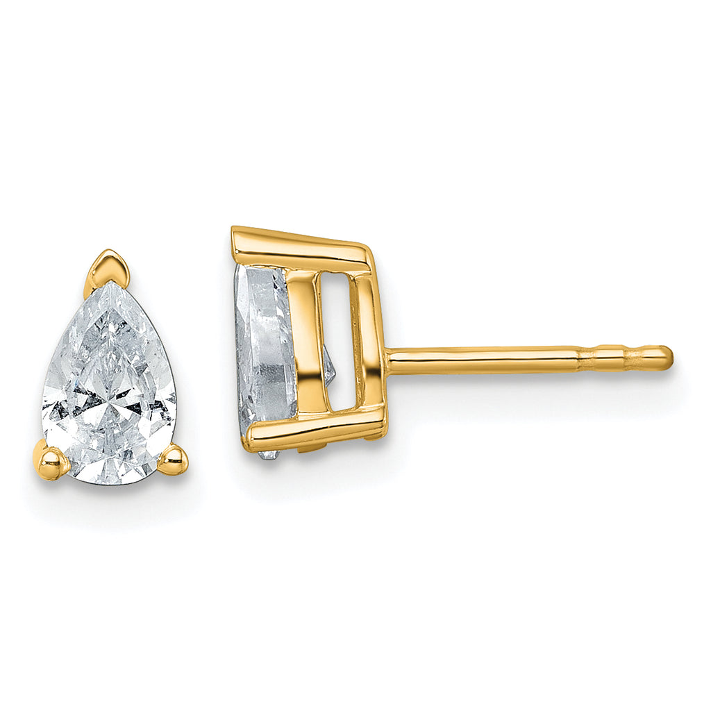 14K Yellow Gold 1 ct Lab-Created Diamond VS/SI+ G+, Pear-Cut 3-Prong Stud Earrings