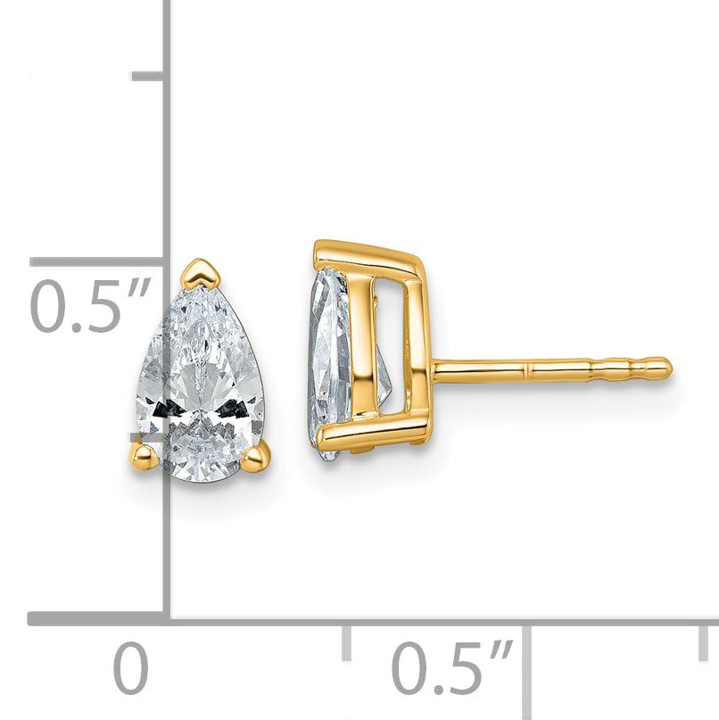 14K Yellow Gold 1 1/2 ct Lab-Created Diamond VS+ F+, Pear-Cut 3-Prong Stud Earrings