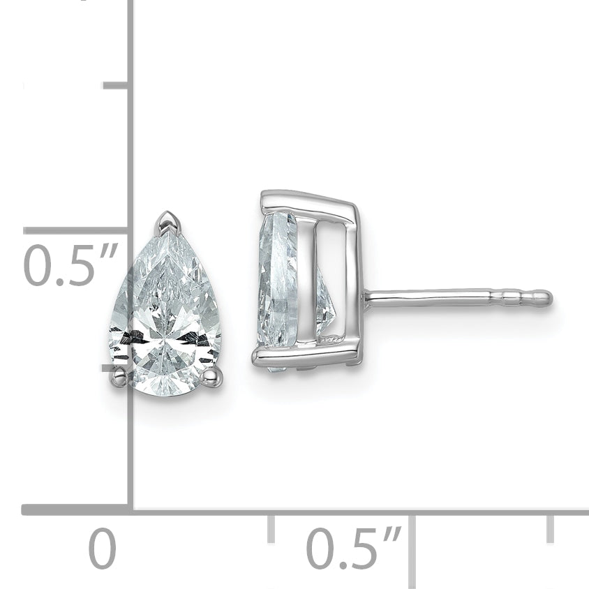 14K White Gold 2 ct Lab-Created Diamond VS/SI+ G+, Pear-Cut 3-Prong Stud Earrings