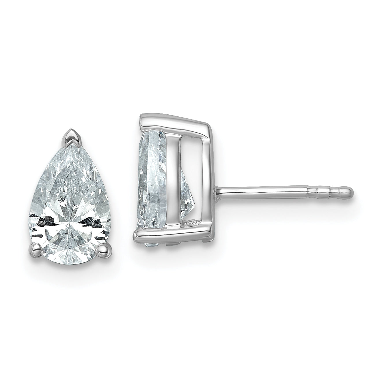 14K White Gold 2 ct Lab-Created Diamond VS/SI+ G+, Pear-Cut 3-Prong Stud Earrings
