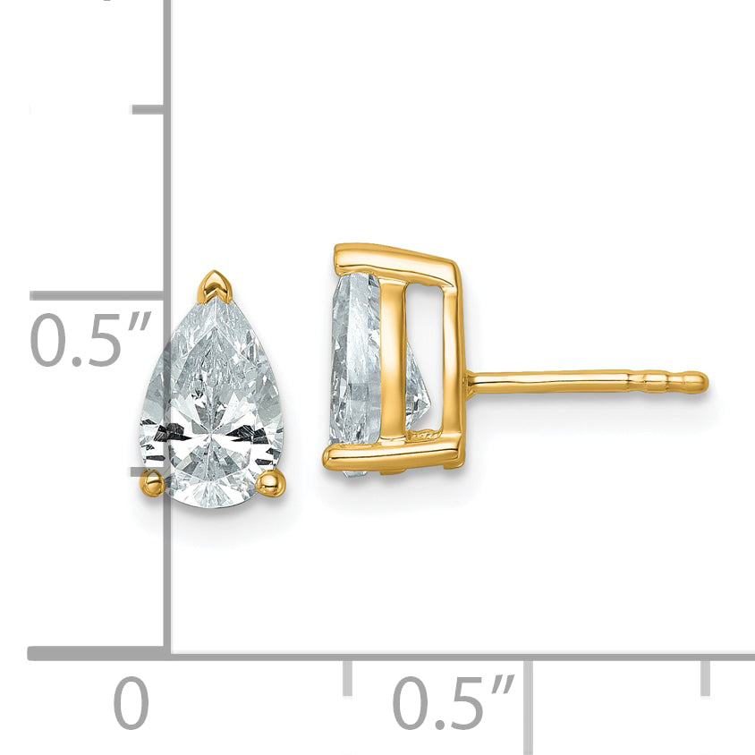 14K Yellow Gold 2 ct Lab-Created Diamond VS+ F+, Pear-Cut 3-Prong Stud Earrings