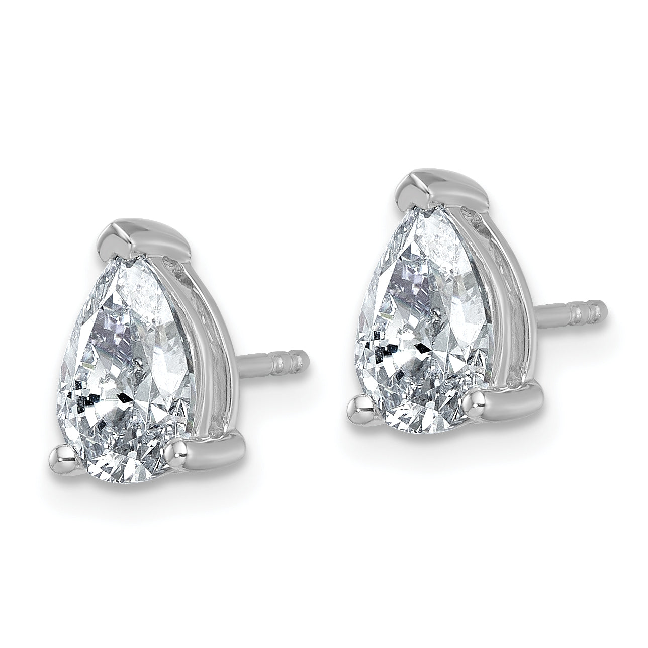 14K White Gold 2 ct Certified Lab-Created Diamond VS+ F+, Pear-Cut 3-Prong Stud Earrings