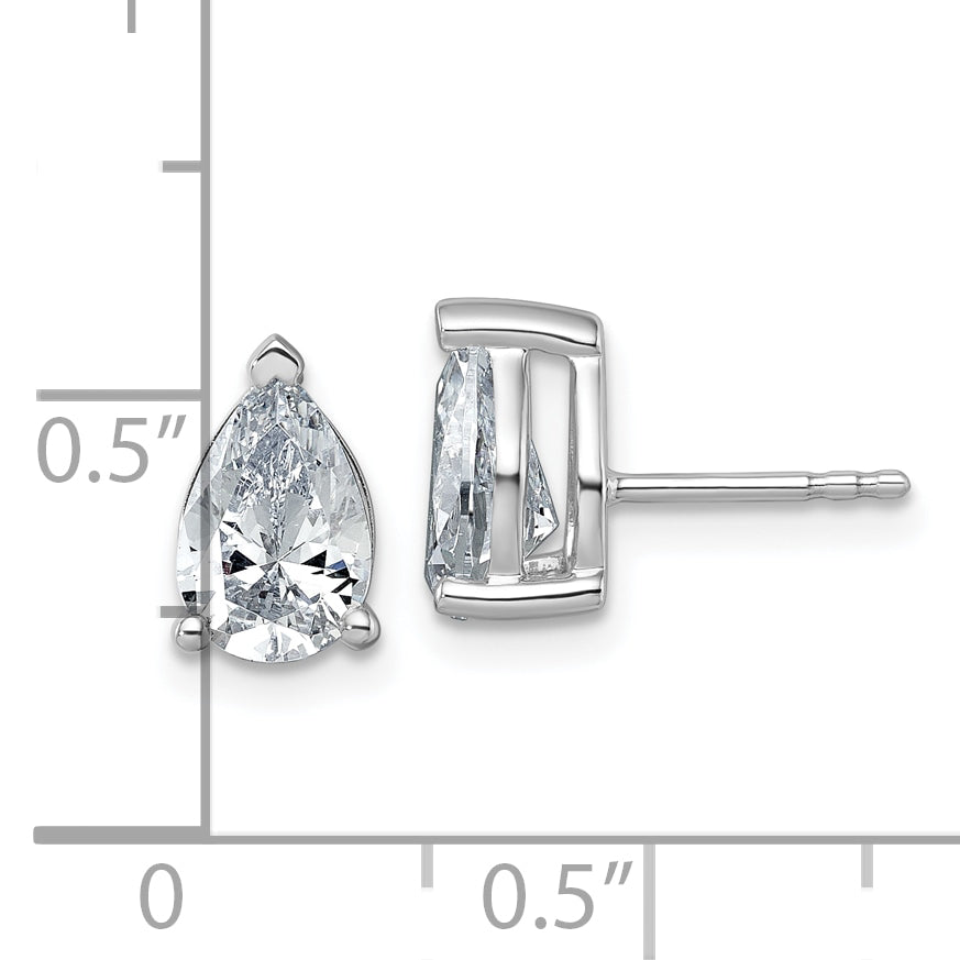 14K White Gold 2 ct Certified Lab-Created Diamond VS+ F+, Pear-Cut 3-Prong Stud Earrings
