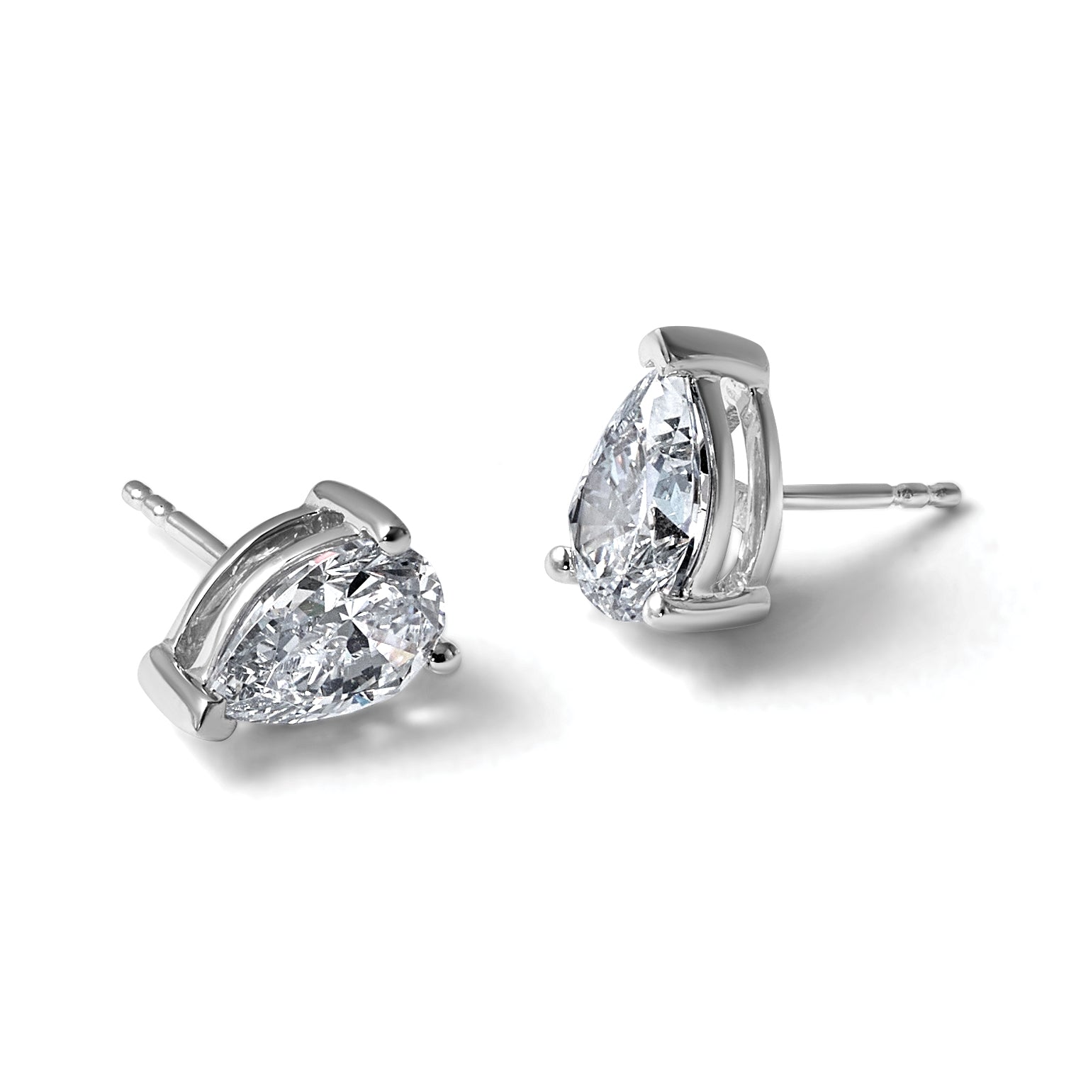 14K White Gold 2 ct Certified Lab-Created Diamond VS+ F+, Pear-Cut 3-Prong Stud Earrings