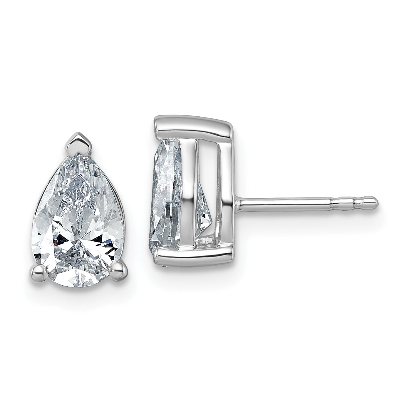 14k White Gold 2 carat Lab Grown Diamond VS+ F+ Complete Pear Three Prong Stud Earrings Main image