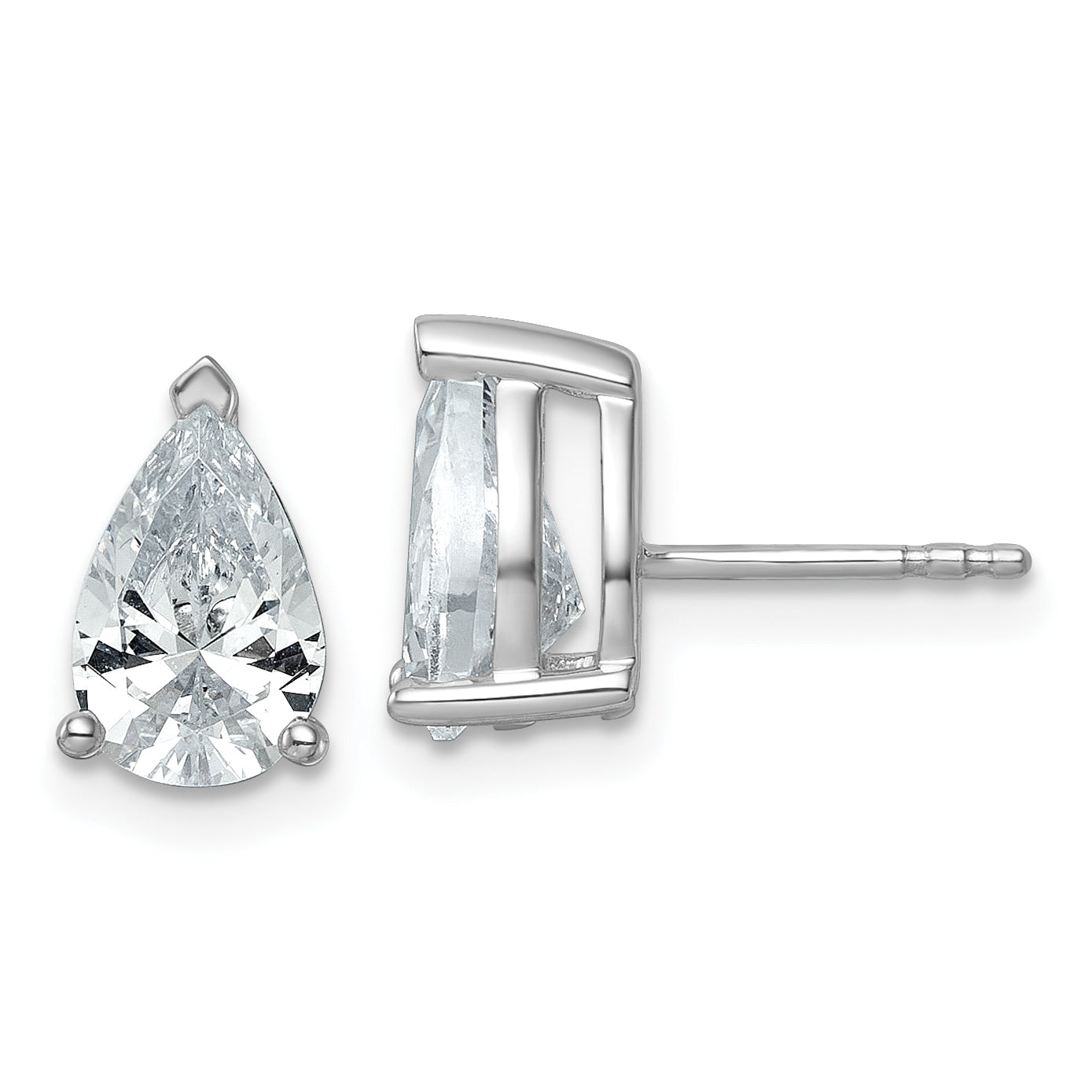14K White Gold 3 ct Certified Lab-Created Diamond VS/SI+ G+, Pear-Cut 3-Prong Stud Earrings
