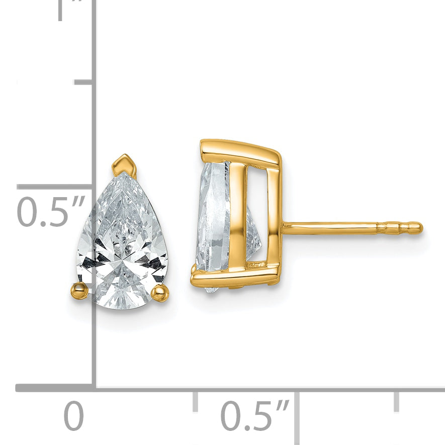 14K Yellow Gold 3 ct Lab-Created Diamond VS+ F+, Pear-Cut 3-Prong Stud Earrings