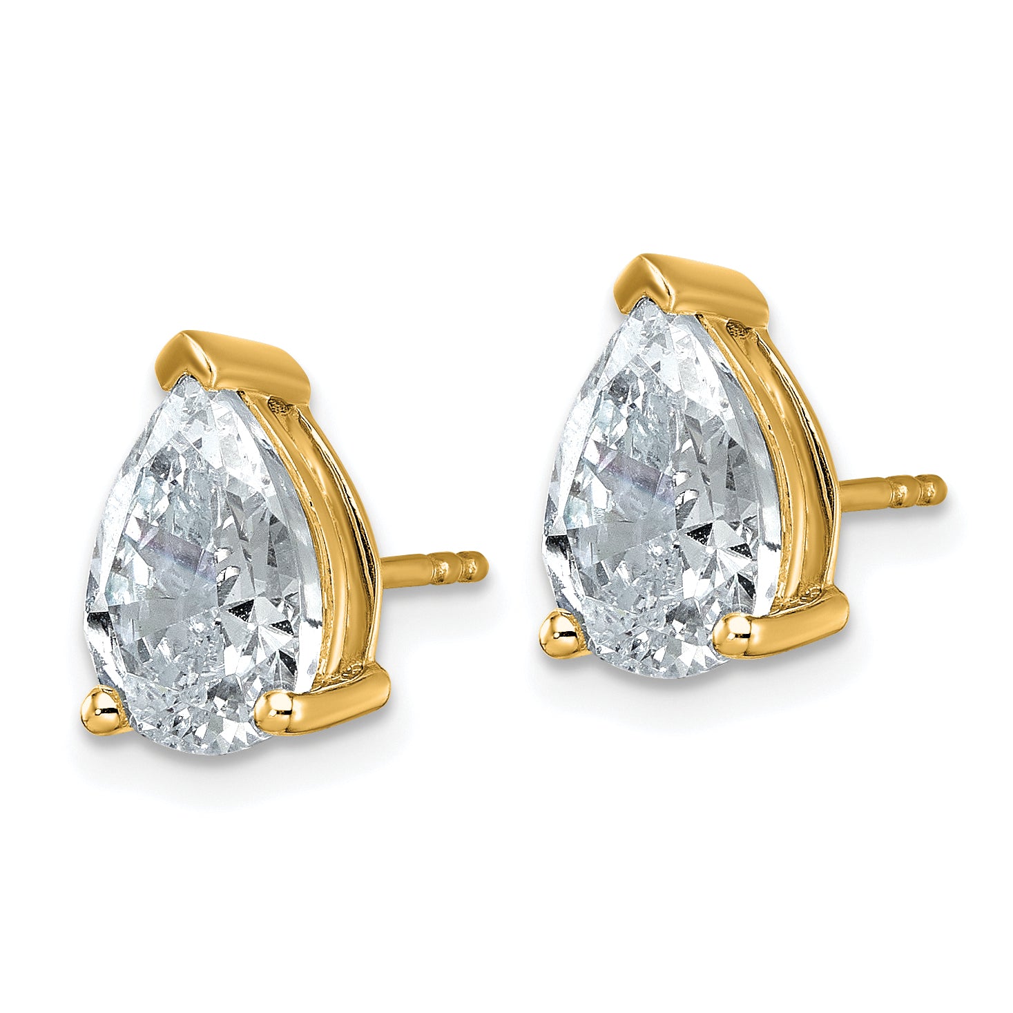 14K Yellow Gold 4 ct Certified Lab-Created Diamond VS+ F+, Pear-Cut 3-Prong Stud Earrings