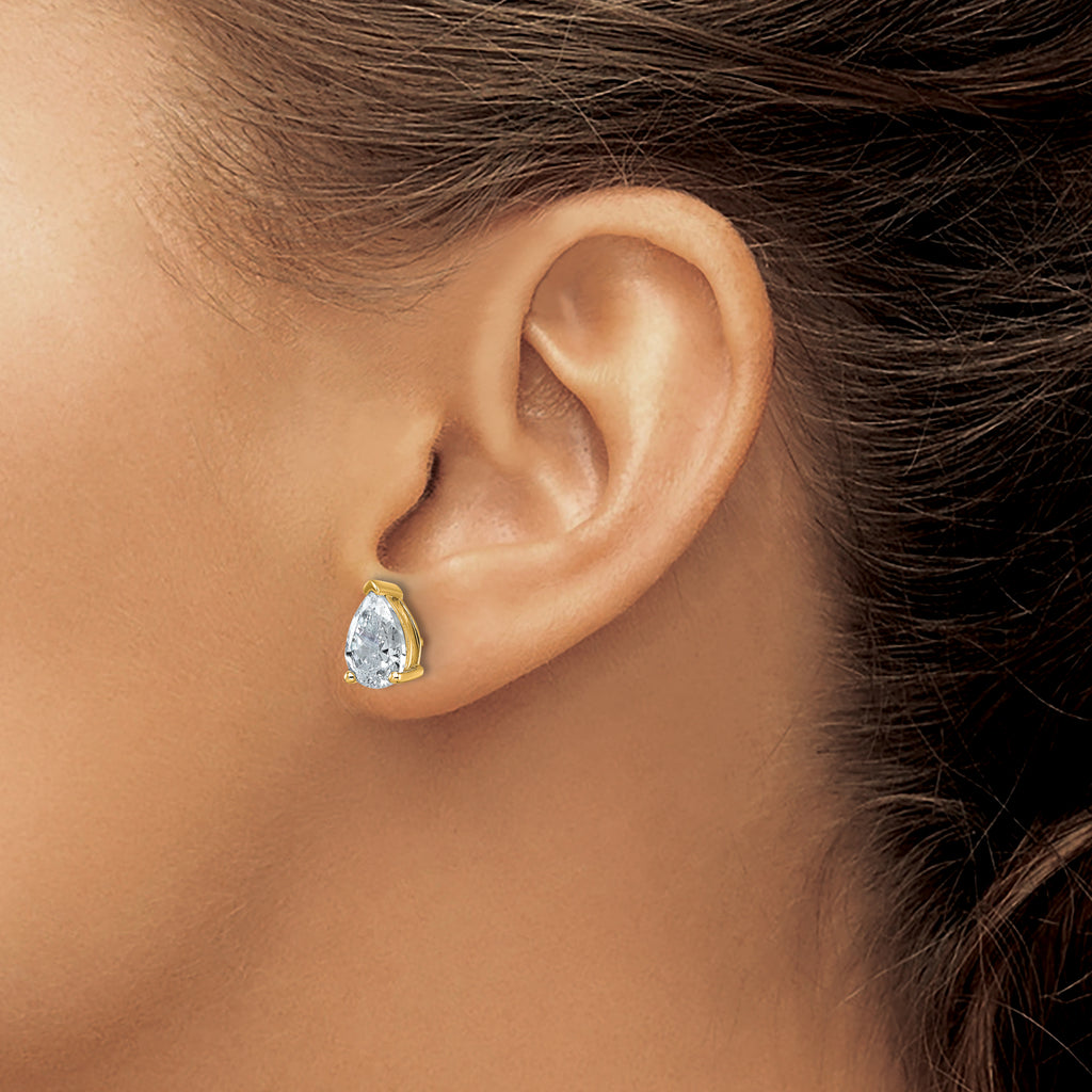 14K Yellow Gold 4 ct Lab-Created Diamond VS/SI+ G+, Pear-Cut 3-Prong Stud Earrings