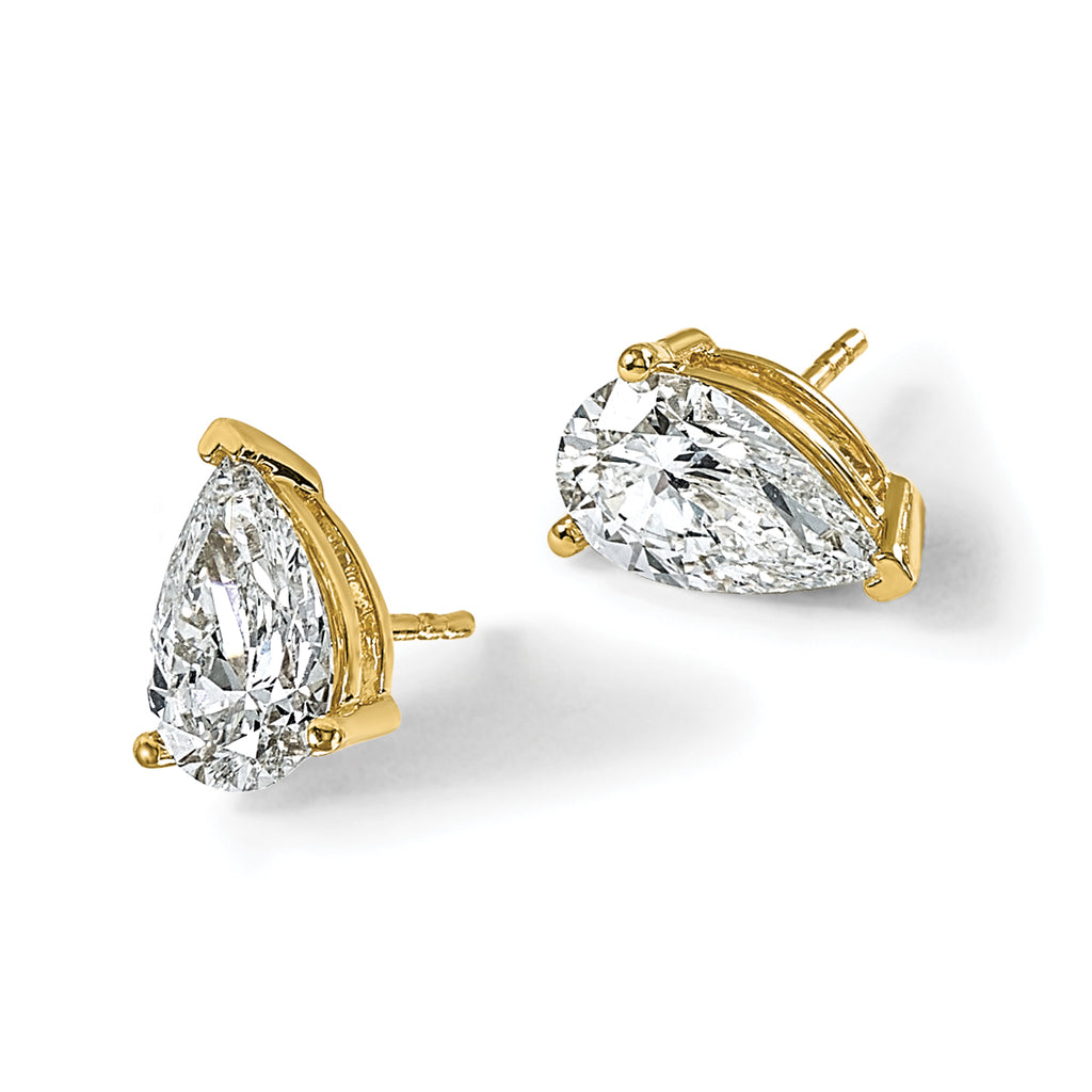 14K Yellow Gold 4 ct Certified Lab-Created Diamond VS/SI+ G+, Pear-Cut 3-Prong Stud Earrings