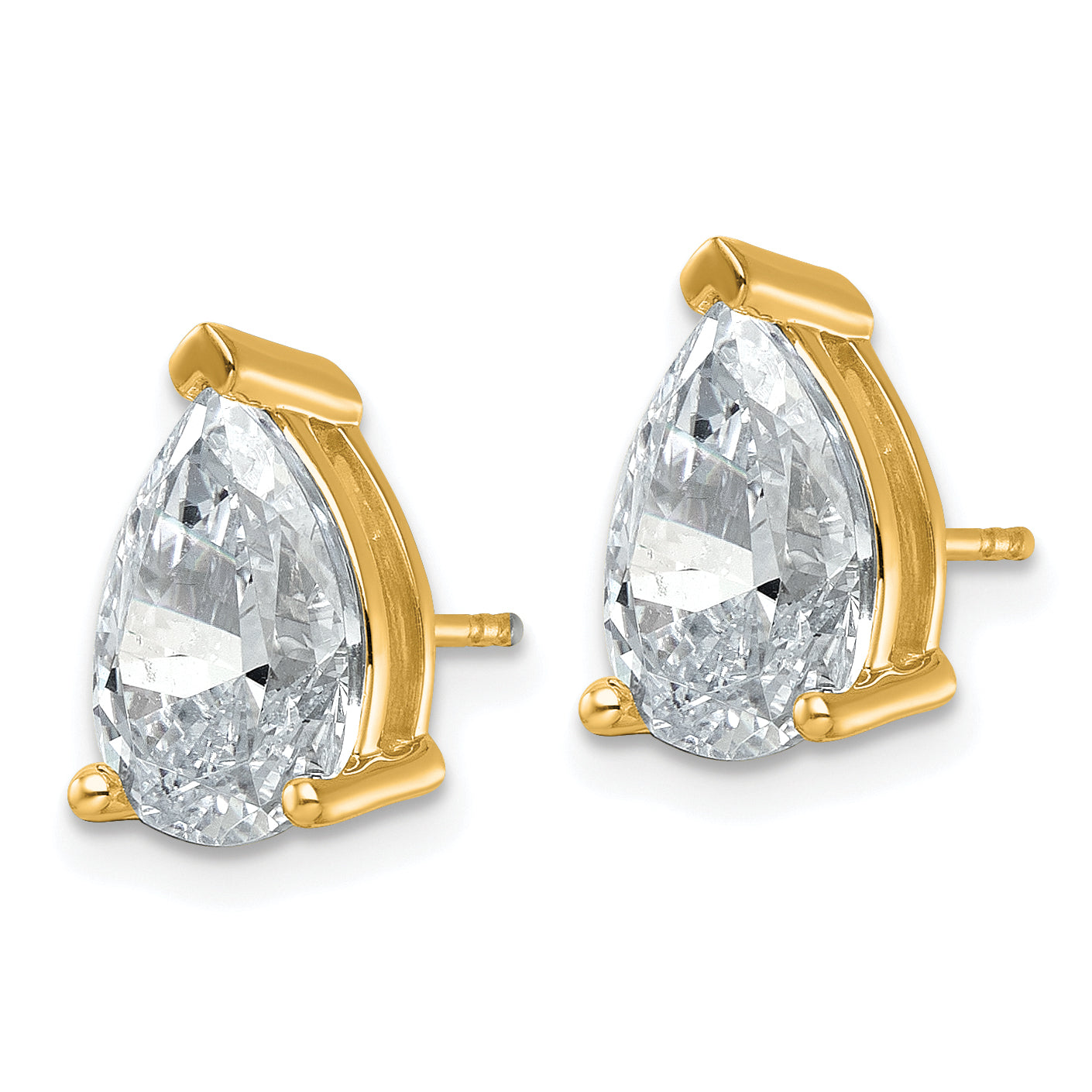 14K Yellow Gold 5 ct Certified Lab-Created Diamond VS+ F+, Pear-Cut 3-Prong Stud Earrings