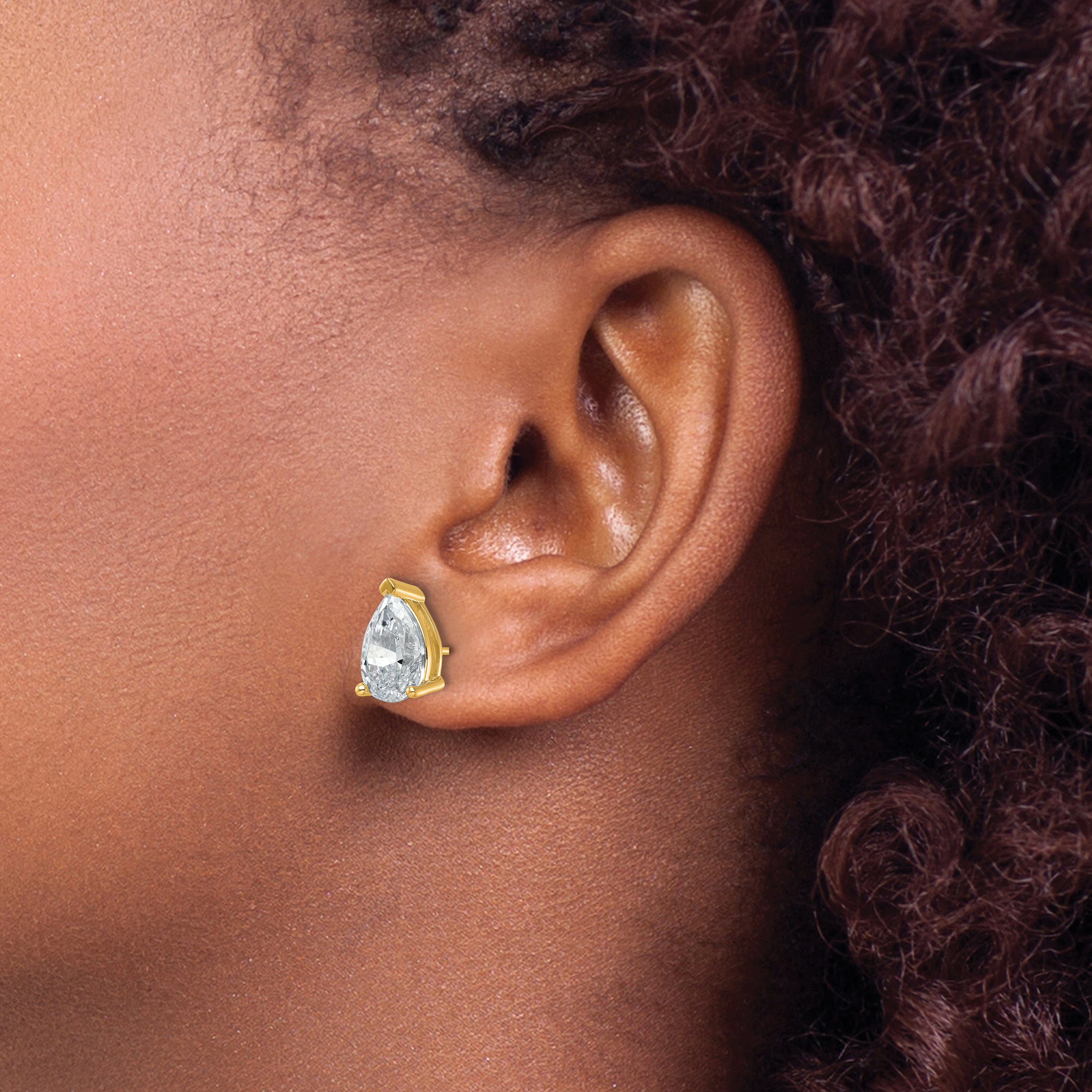 14K Yellow Gold 5 ct Lab-Created Diamond VS/SI+ G+, Pear-Cut 3-Prong Stud Earrings