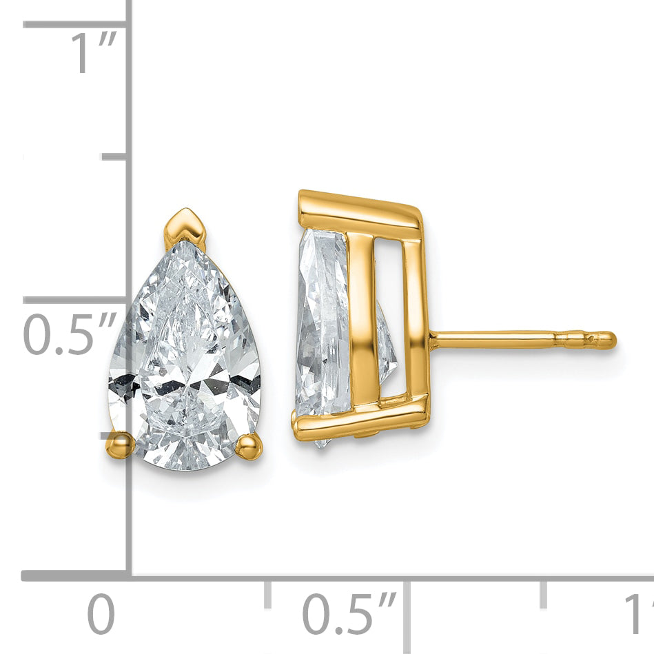 14K Yellow Gold 5 ct Lab-Created Diamond VS+ F+, Pear-Cut 3-Prong Stud Earrings