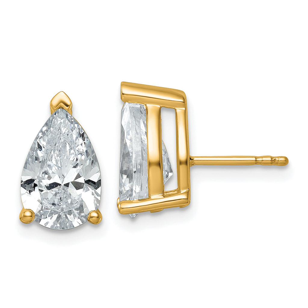 14K Yellow Gold 5 ct Certified Lab-Created Diamond VS+ F+, Pear-Cut 3-Prong Stud Earrings