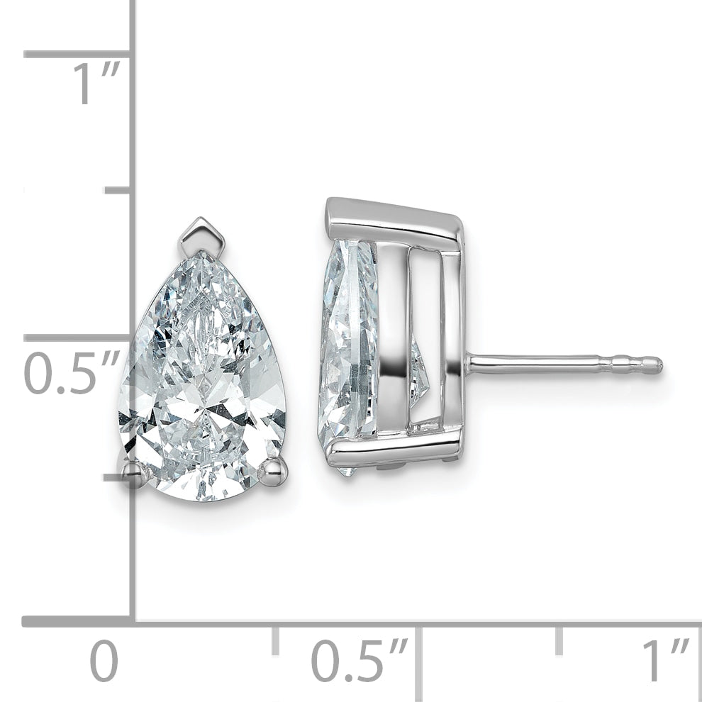 14K White Gold 6 ct Certified Lab-Created Diamond VS+ F+, Pear-Cut 3-Prong Stud Earrings