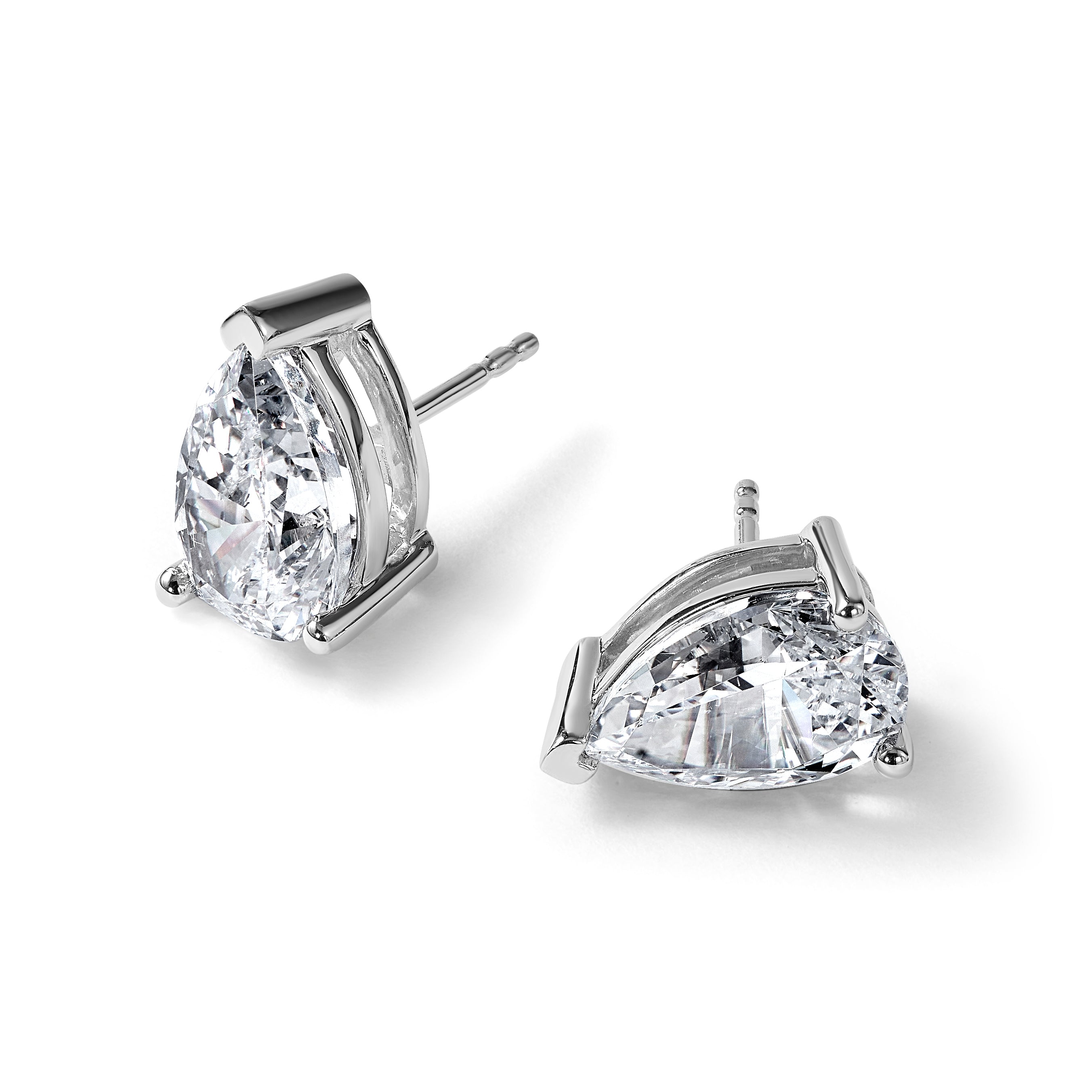 14K White Gold 6 ct Lab-Created Diamond VS/SI+ G+, Pear-Cut 3-Prong Stud Earrings