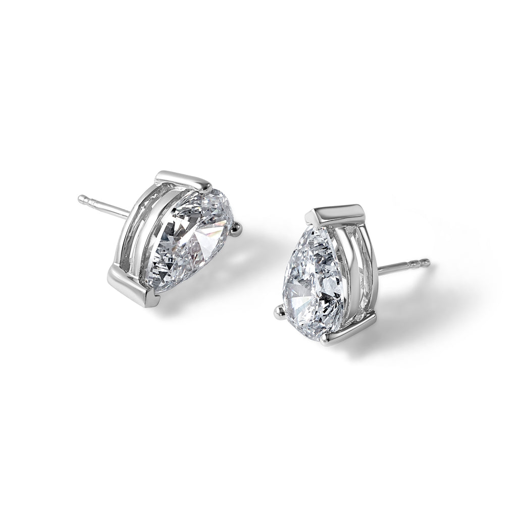14K White Gold 6 ct Certified Lab-Created Diamond VS/SI+ G+, Pear-Cut 3-Prong Stud Earrings