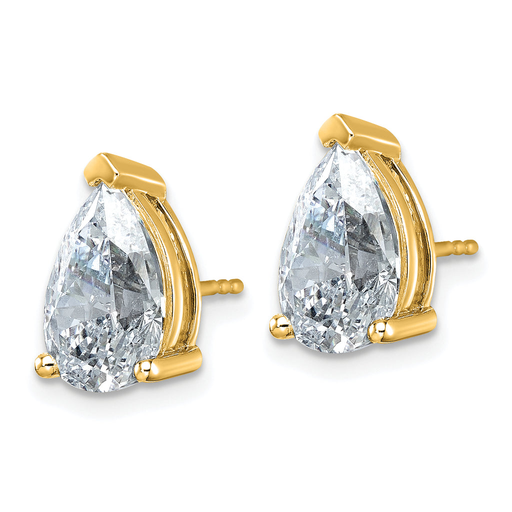14K Yellow Gold 6 ct Certified Lab-Created Diamond VS/SI+ G+, Pear-Cut 3-Prong Stud Earrings
