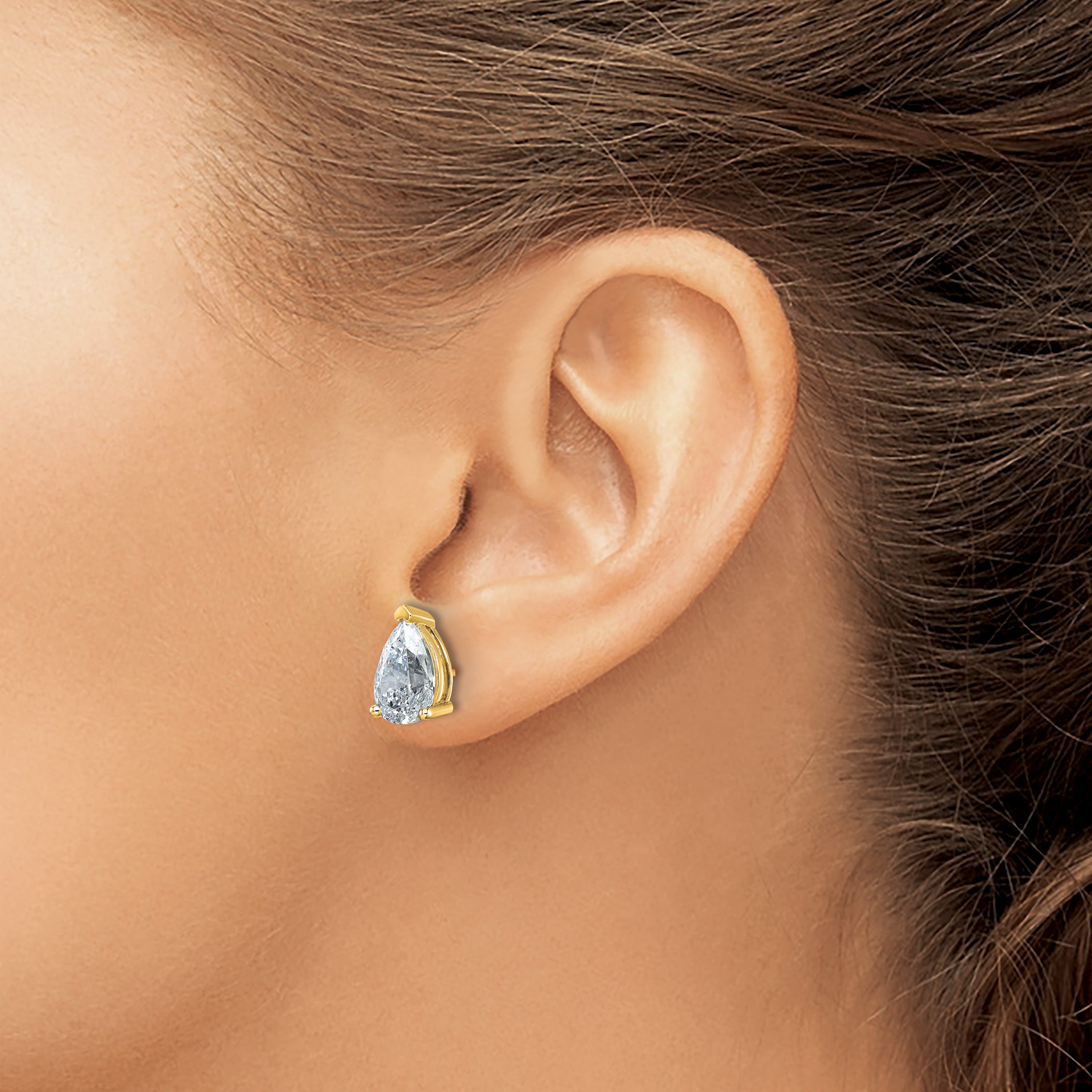 14K Yellow Gold 6 ct Certified Lab-Created Diamond VS/SI+ G+, Pear-Cut 3-Prong Stud Earrings
