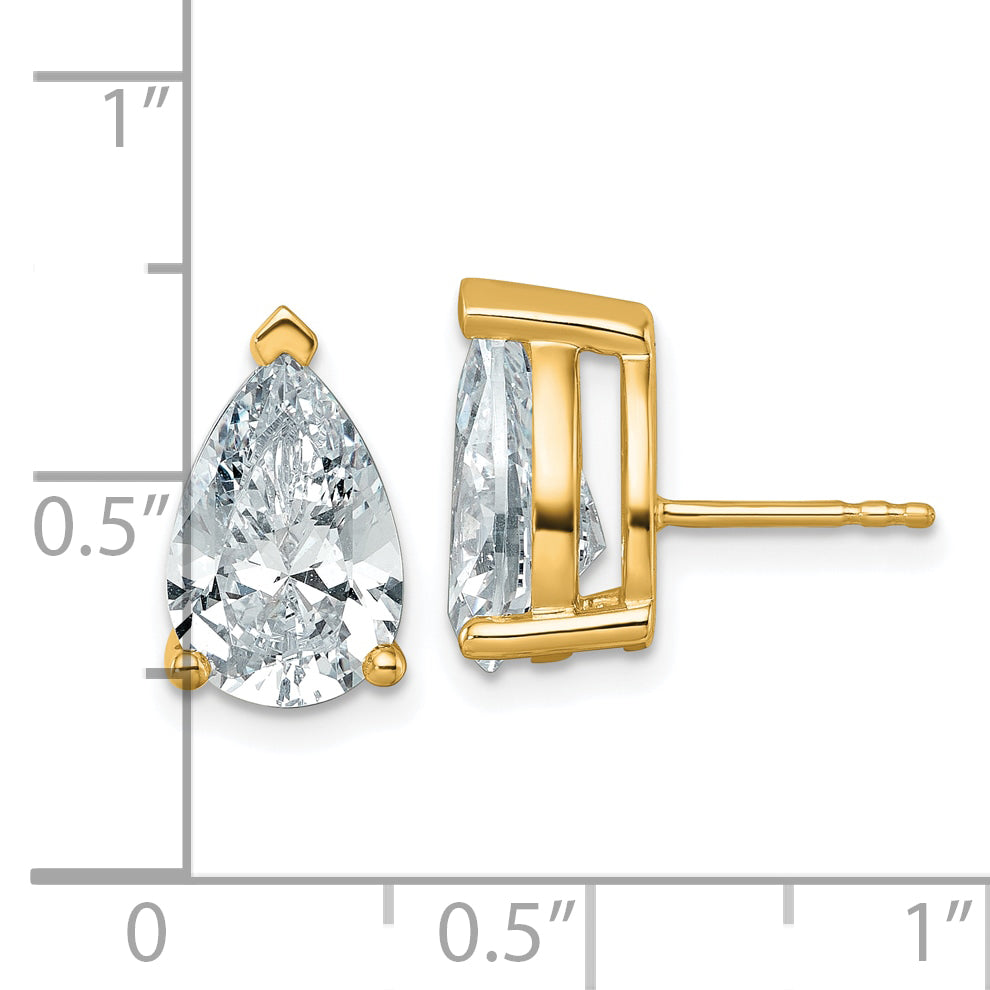14K Yellow Gold 6 ct Lab-Created Diamond VS/SI+ G+, Pear-Cut 3-Prong Stud Earrings