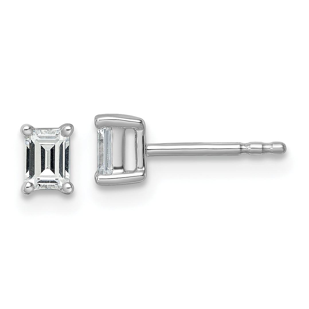 14K White Gold 1/2 ct Certified Lab-Created Diamond VS+ F+, Octagon / Emerald-Cut 4-Prong Stud Earrings