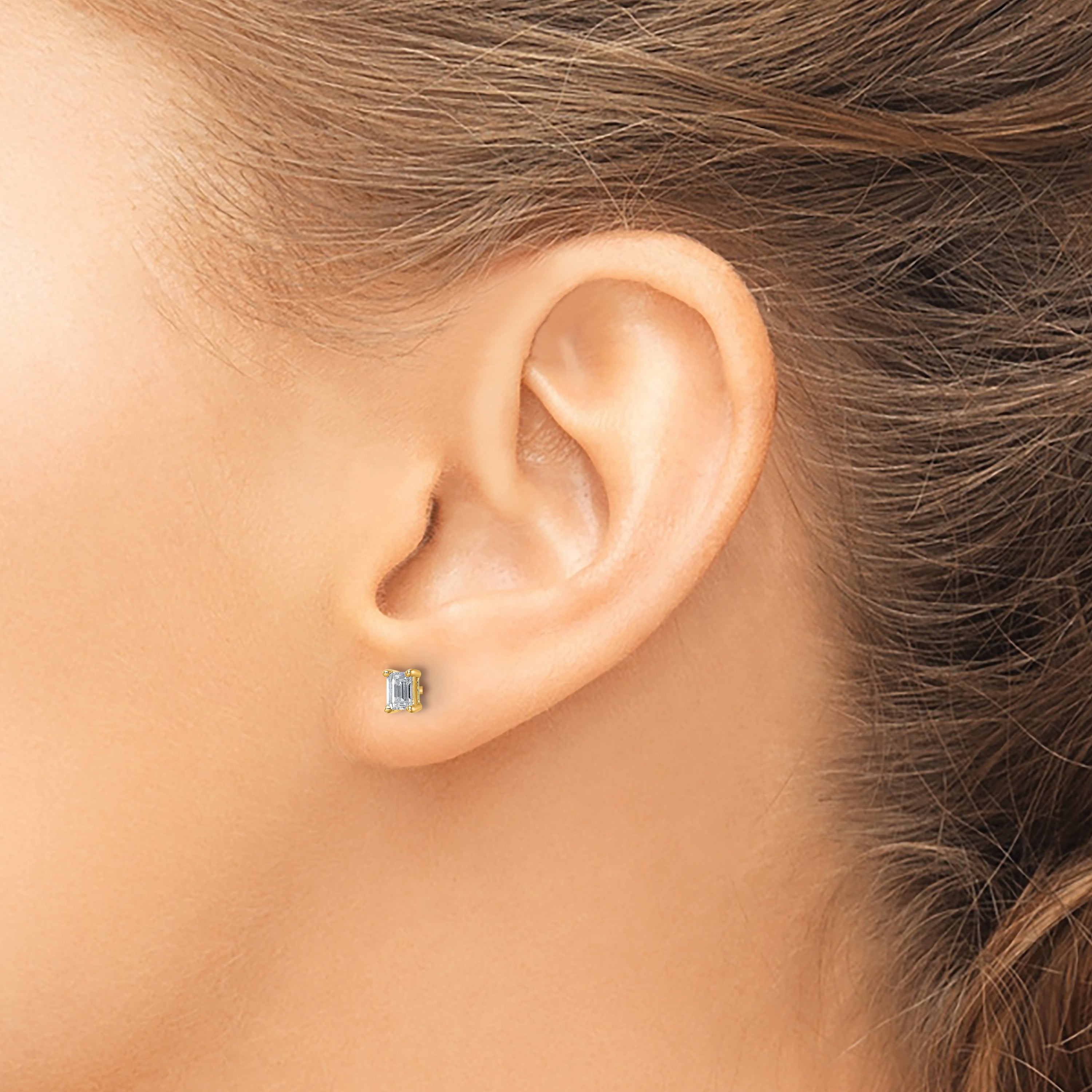 14K Yellow Gold 1/2 ct Lab-Created Diamond VS+ F+, Octagon / Emerald-Cut 4-Prong Stud Earrings