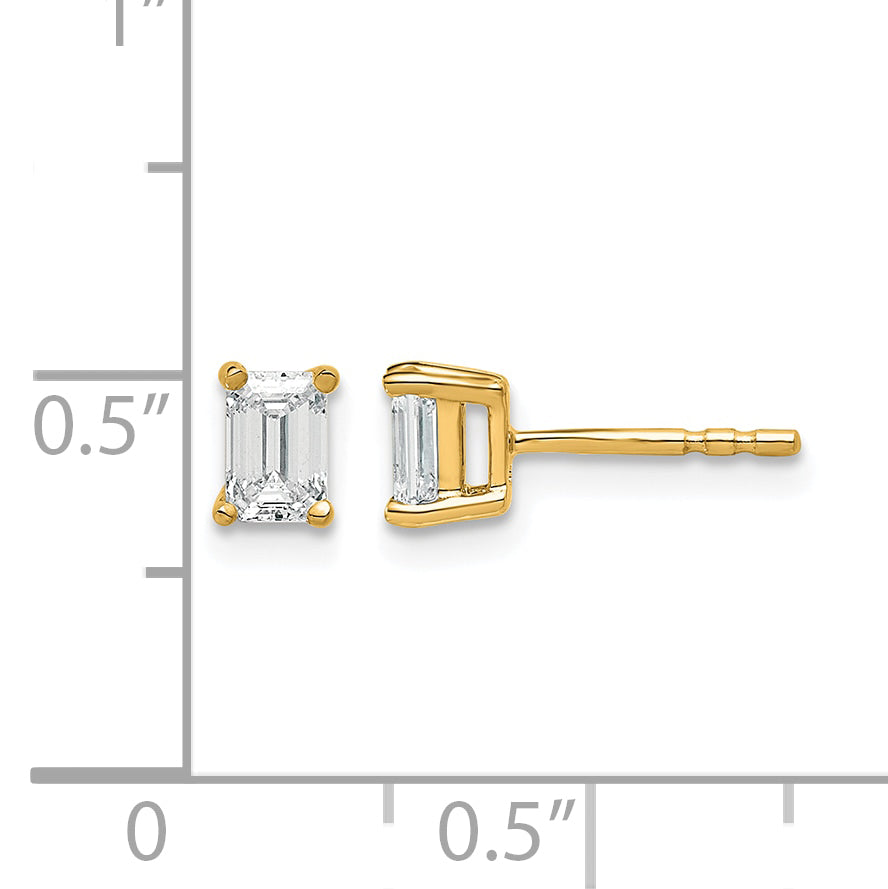 14K Yellow Gold 5/8 ct Lab-Grown Diamond Emerald Stud Earrings