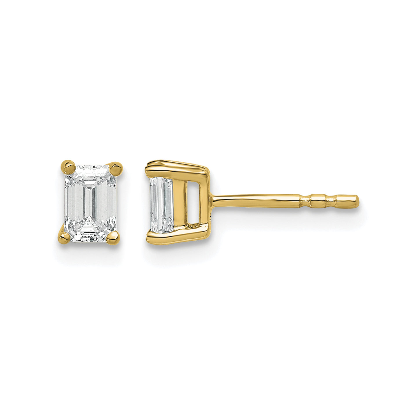 14K Yellow Gold 5/8 ct Lab-Grown Diamond Emerald Stud Earrings