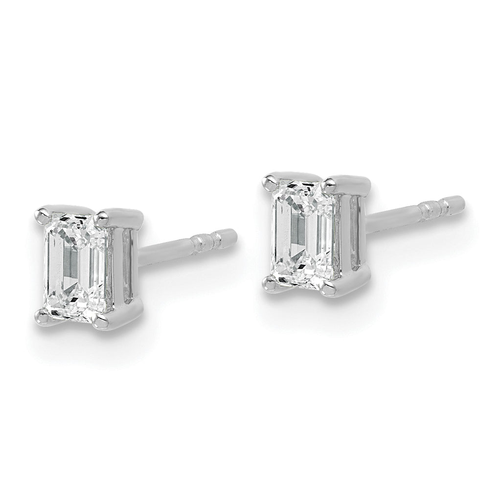 14K White Gold 3/4 ct Lab-Created Diamond VS+ F+, Octagon / Emerald-Cut 4-Prong Stud Earrings