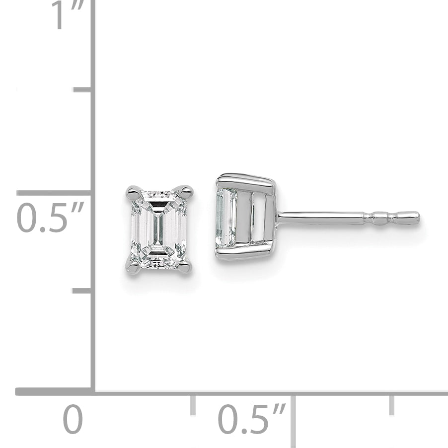 14K White Gold 3/4 ct Lab-Created Diamond VS+ F+, Octagon / Emerald-Cut 4-Prong Stud Earrings