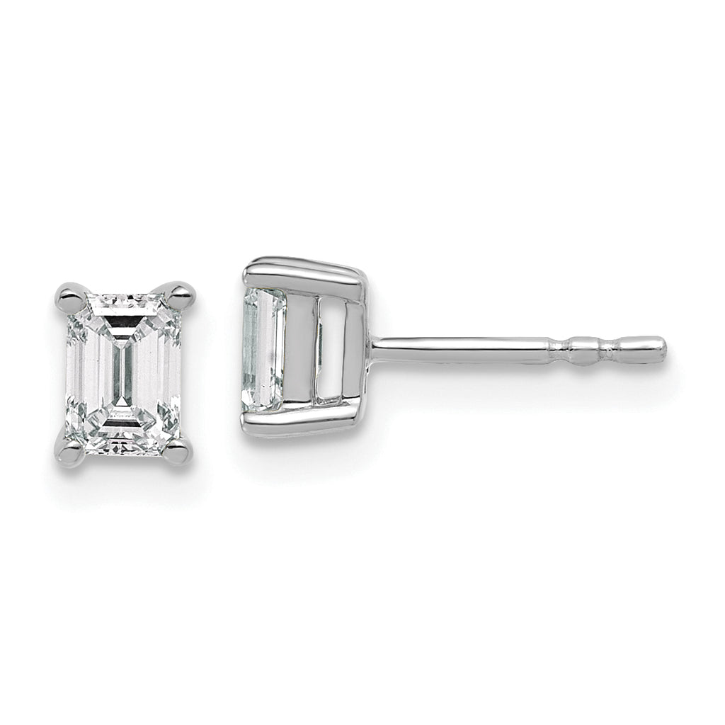 14K White Gold 3/4 ct Lab-Created Diamond VS+ F+, Octagon / Emerald-Cut 4-Prong Stud Earrings