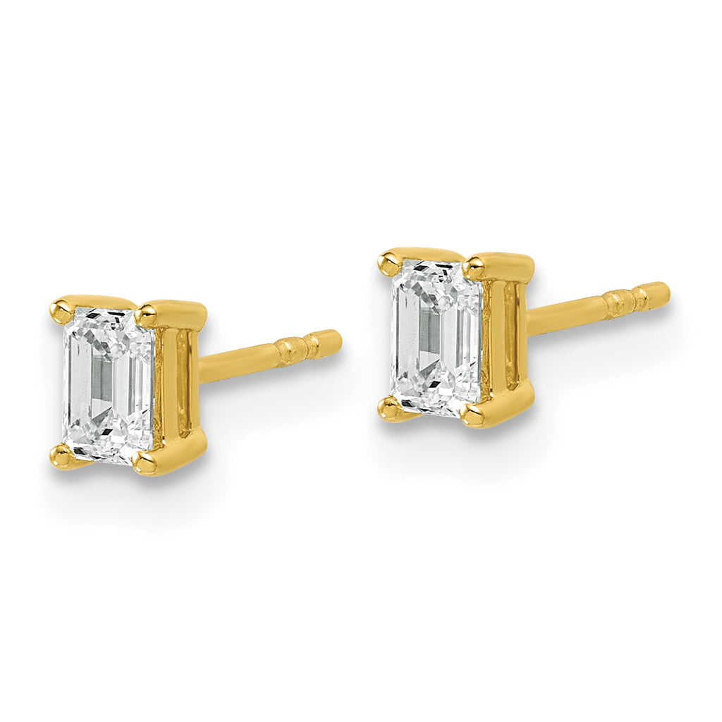 14K Yellow Gold 3/4 ct Lab-Grown Diamond Emerald Stud Earrings