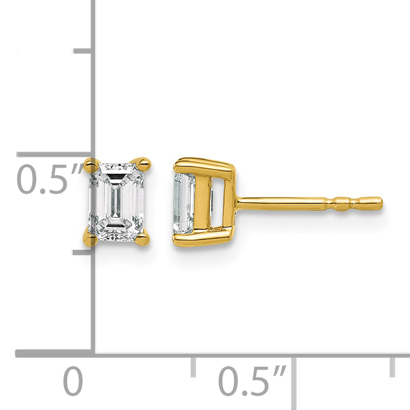 14K Yellow Gold 3/4 ct Lab-Grown Diamond Emerald Stud Earrings