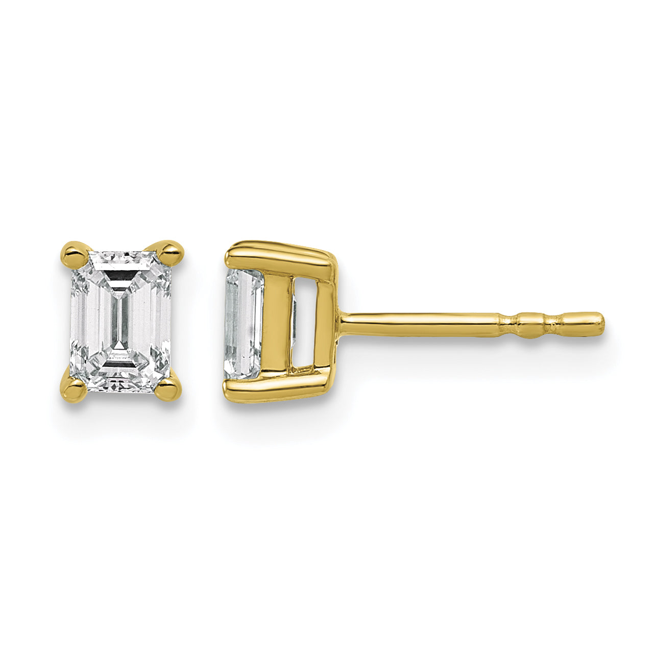 14K Yellow Gold 3/4 ct Lab-Grown Diamond Emerald Stud Earrings
