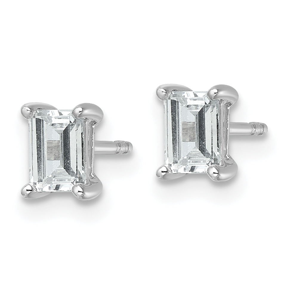 14K White Gold 1 ct Lab-Created Diamond VS+ F+, Octagon / Emerald-Cut 4-Prong Stud Earrings