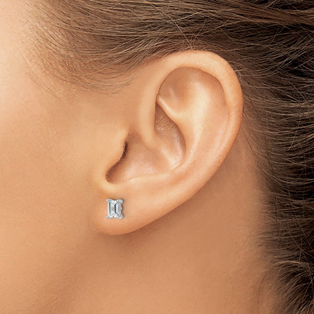 14K White Gold 1 ct Lab-Created Diamond VS/SI+ G+, Octagon / Emerald-Cut 4-Prong Stud Earrings