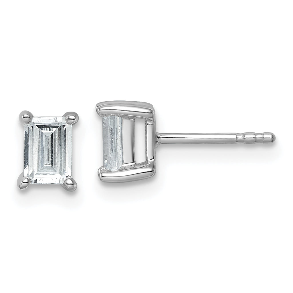 14K White Gold 1 ct Certified Lab-Created Diamond VS+ F+, Octagon / Emerald-Cut 4-Prong Stud Earrings