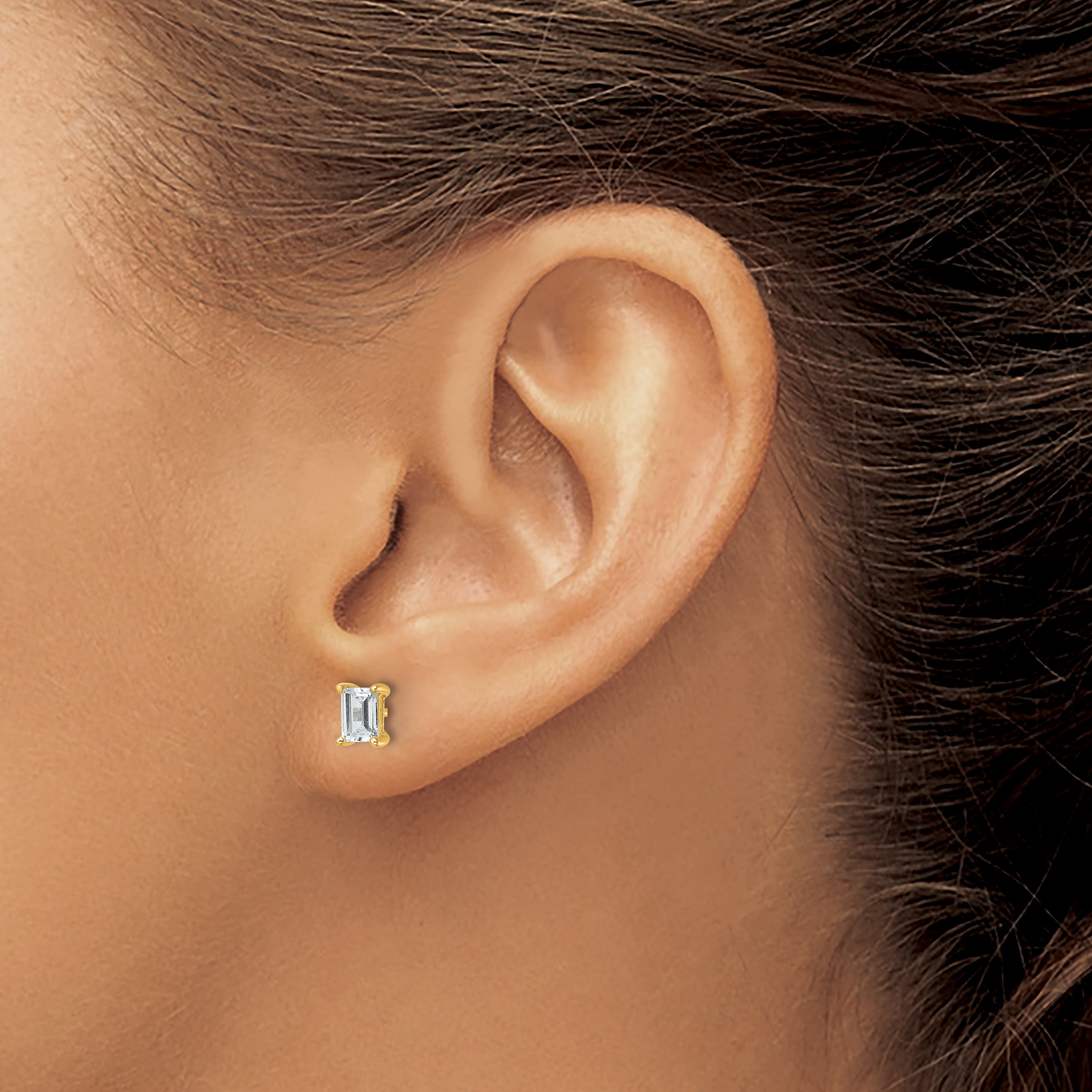 14K Yellow Gold 1 ct Certified Lab-Created Diamond VS+ F+, Octagon / Emerald-Cut 4-Prong Stud Earrings