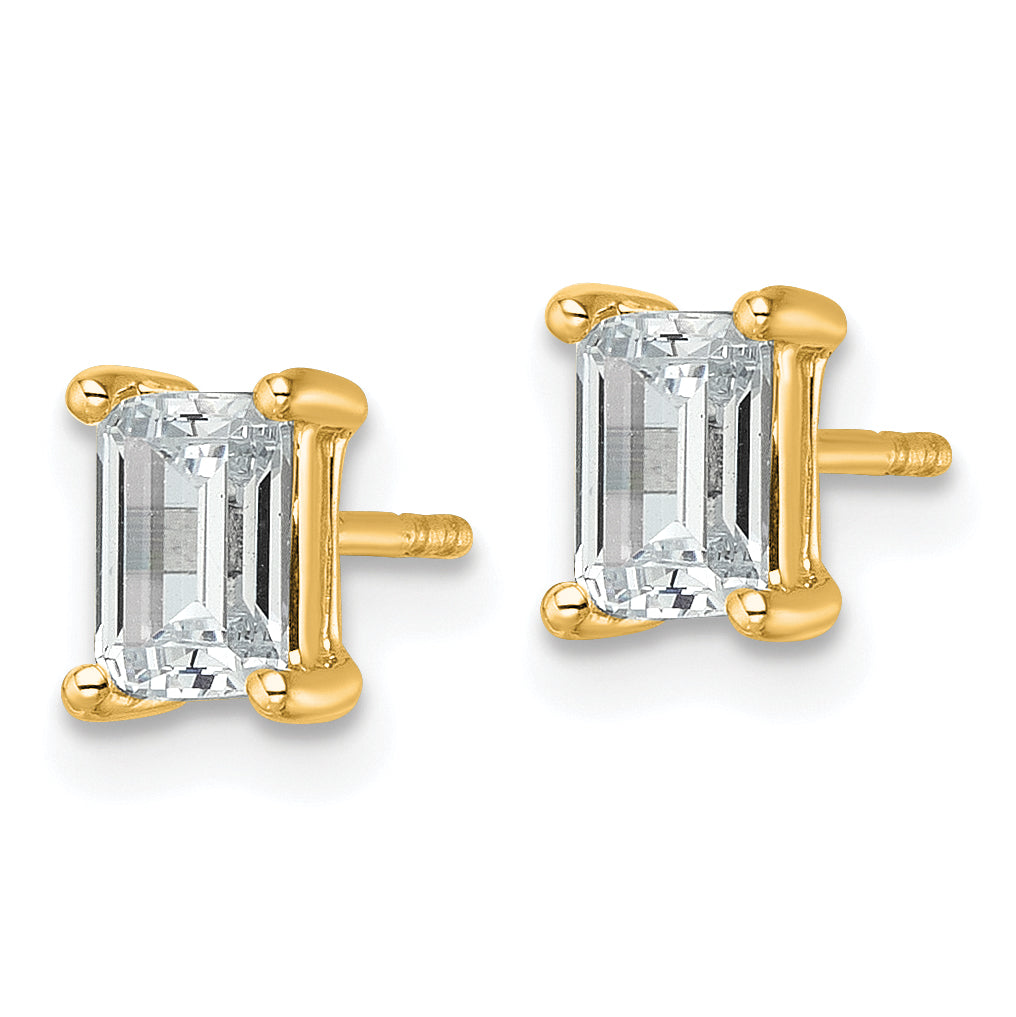 14K Yellow Gold 1 1/2 ct Certified Lab-Created Diamond VS+ F+, Octagon / Emerald-Cut 4-Prong Stud Earrings