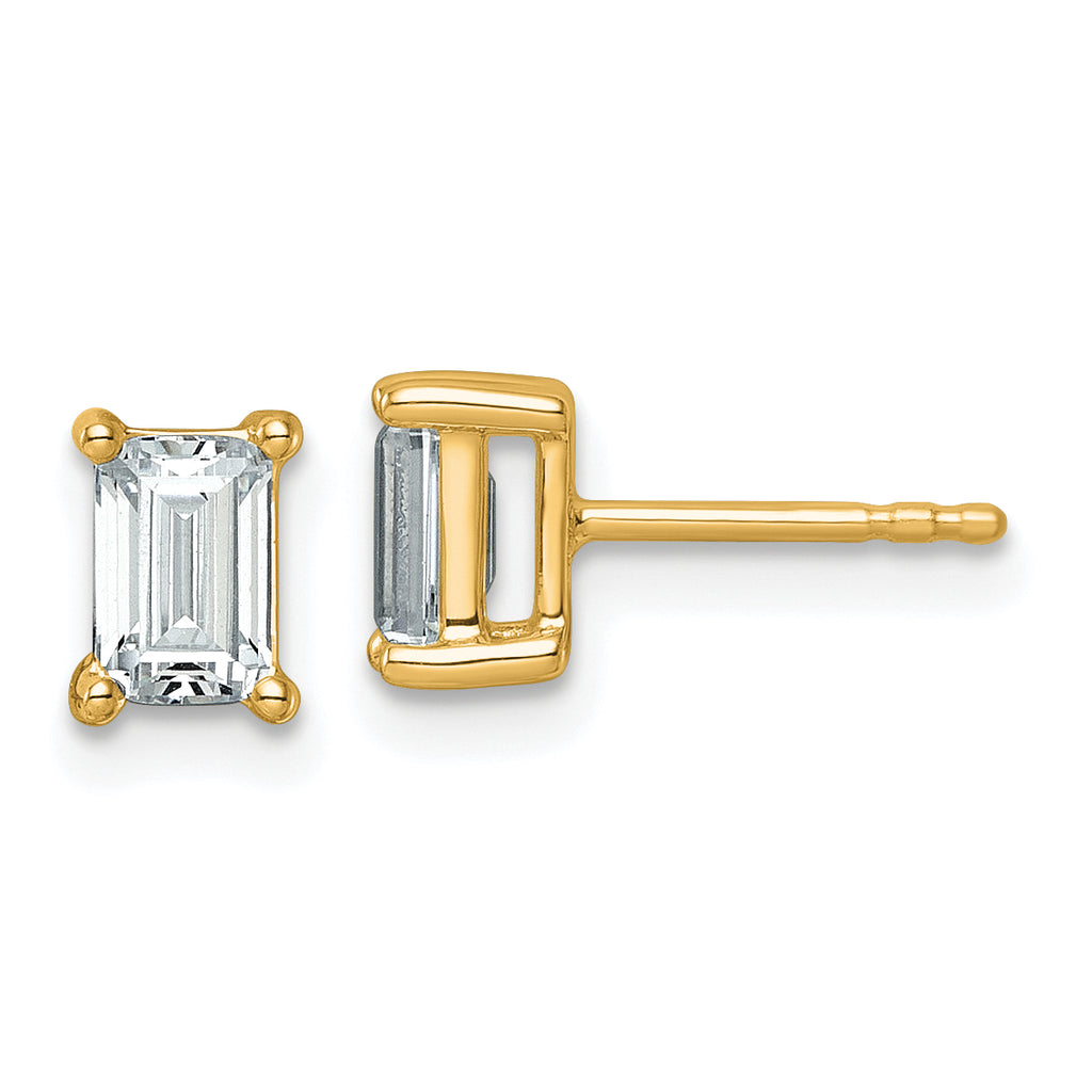 14K Yellow Gold 1 1/2 ct Certified Lab-Created Diamond VS+ F+, Octagon / Emerald-Cut 4-Prong Stud Earrings
