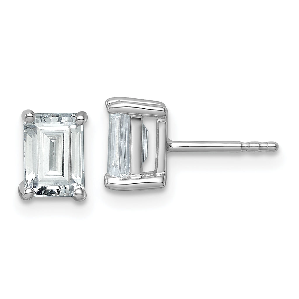 14K White Gold 2 ct Lab-Created Diamond VS/SI+ G+, Octagon / Emerald-Cut 4-Prong Stud Earrings