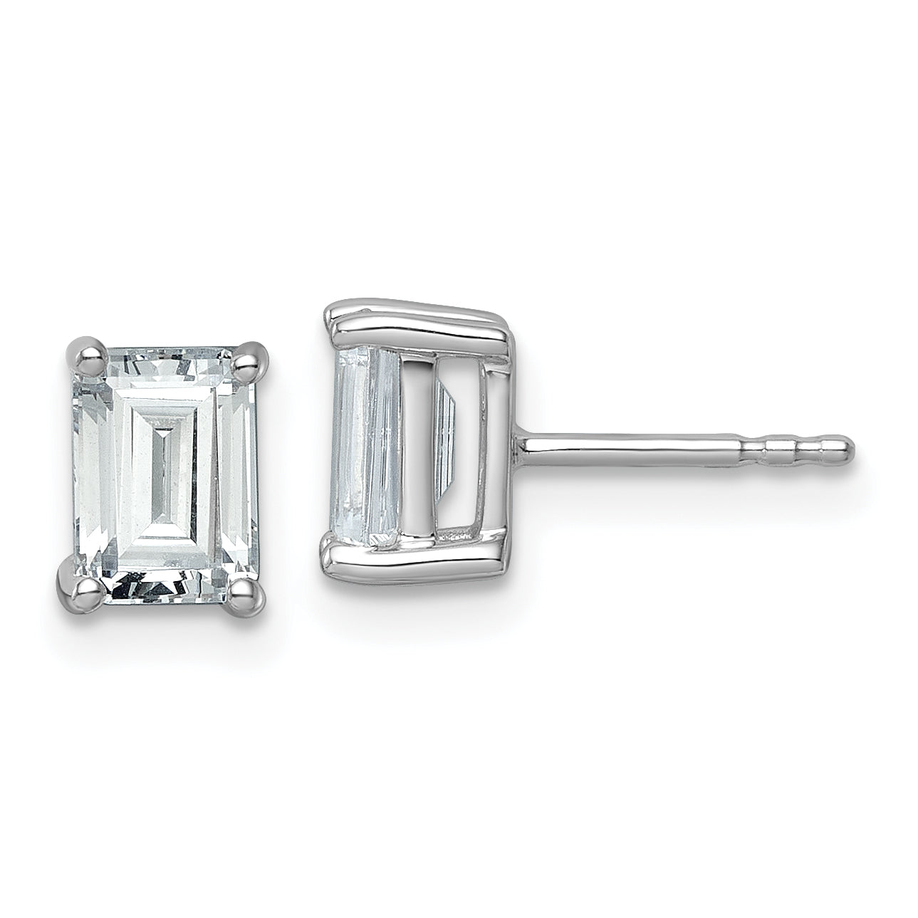 14K White Gold 2 ct Certified Lab-Created Diamond VS+ F+, Octagon / Emerald-Cut 4-Prong Stud Earrings
