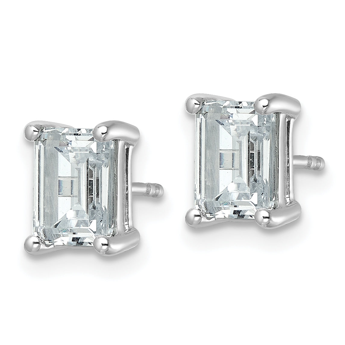 14K White Gold 3 ct Certified Lab-Created Diamond VS+ F+, Octagon / Emerald-Cut 4-Prong Stud Earrings