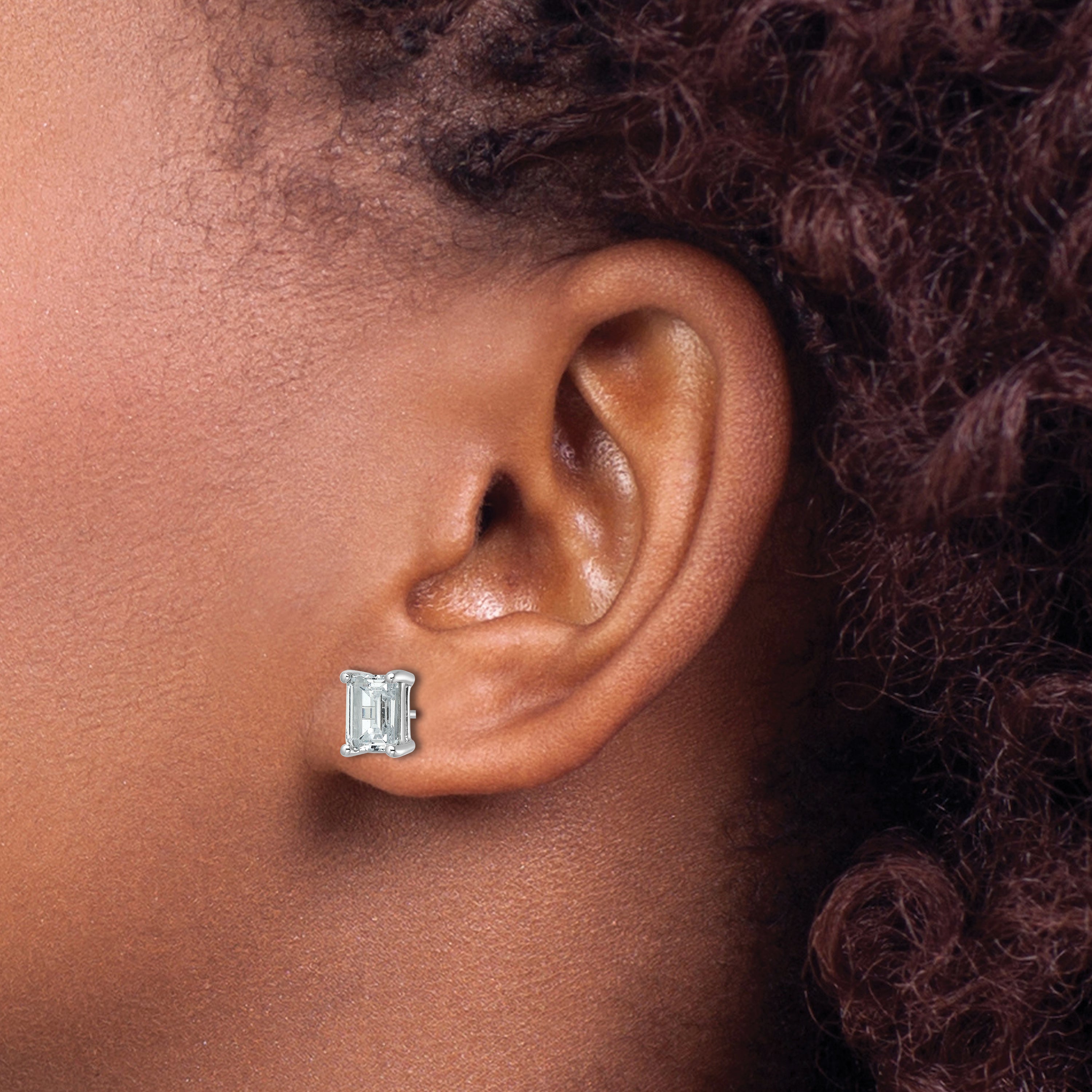 14K White Gold 3 ct Lab-Created Diamond VS+ F+, Octagon / Emerald-Cut 4-Prong Stud Earrings