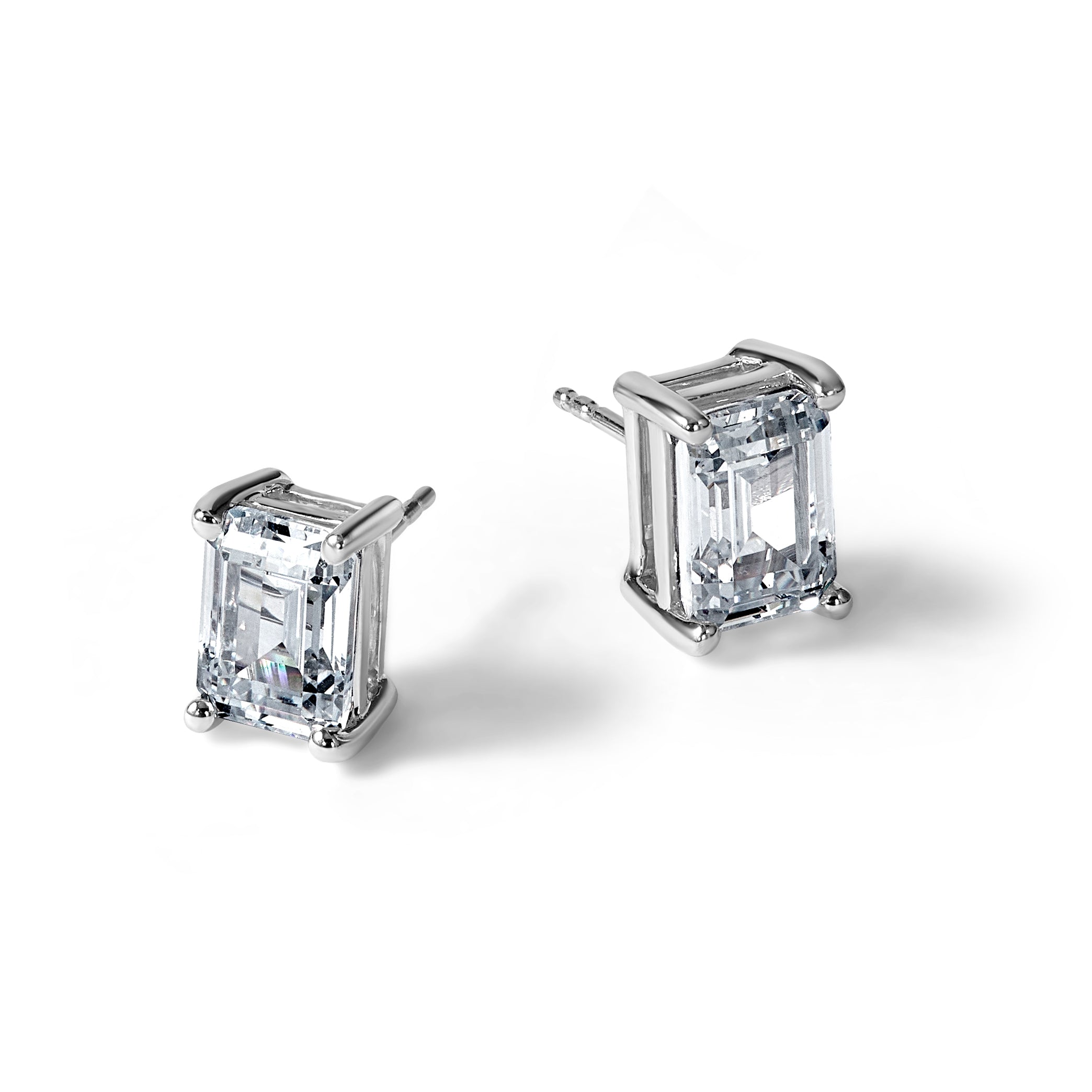 14K White Gold 3 ct Certified Lab-Created Diamond VS/SI+ G+, Octagon / Emerald-Cut 4-Prong Stud Earrings