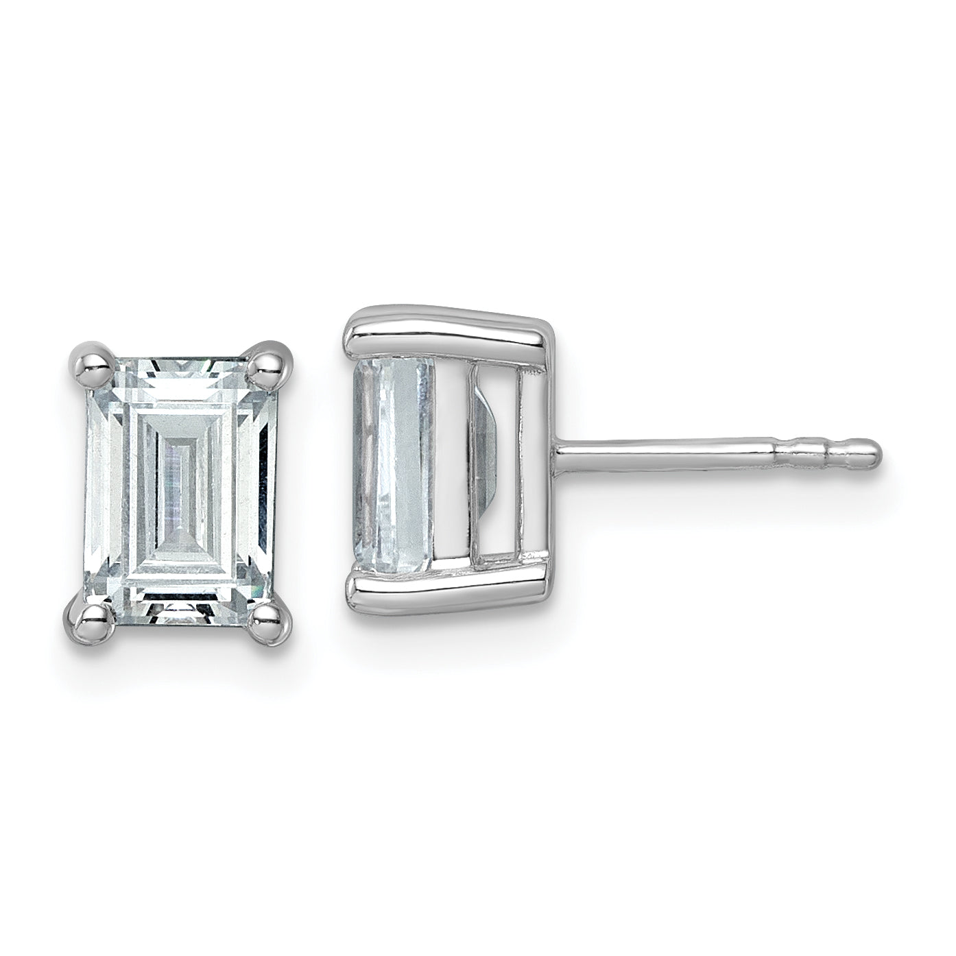 14K White Gold 3 ct Lab-Created Diamond VS/SI+ G+, Octagon / Emerald-Cut 4-Prong Stud Earrings