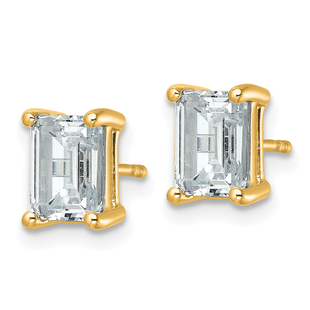 14K Yellow Gold 3 ct Certified Lab-Created Diamond VS/SI+ G+, Octagon / Emerald-Cut 4-Prong Stud Earrings