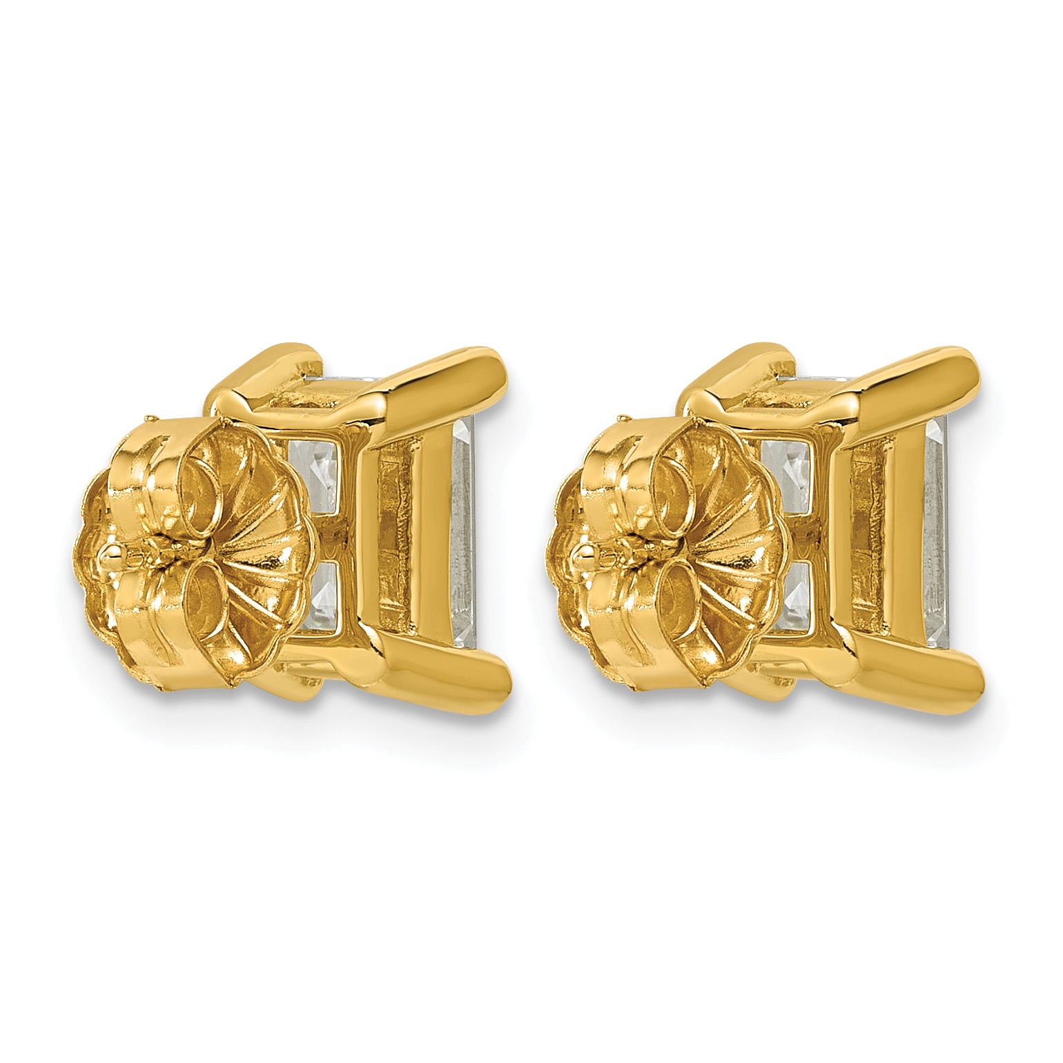 14K Yellow Gold 3 ct Certified Lab-Created Diamond VS/SI+ G+, Octagon / Emerald-Cut 4-Prong Stud Earrings
